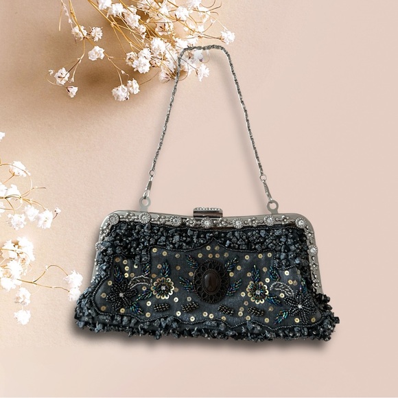 Embellished Evening Beaded Clutch Bag with Chain Strap - Picture 10 of 13
